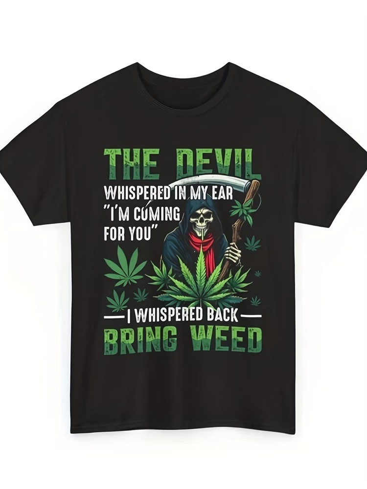Funny Weed Graphic Tee The Devil Bring Weed T Shirt Cannabis Lover Shirt M