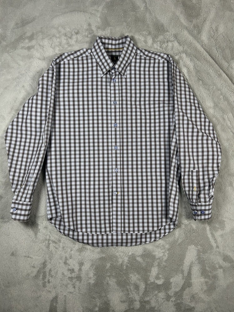 Robert Talbott Plaid Long Sleeve Button Down Mens Shirt-Brown Blue Purple Size L