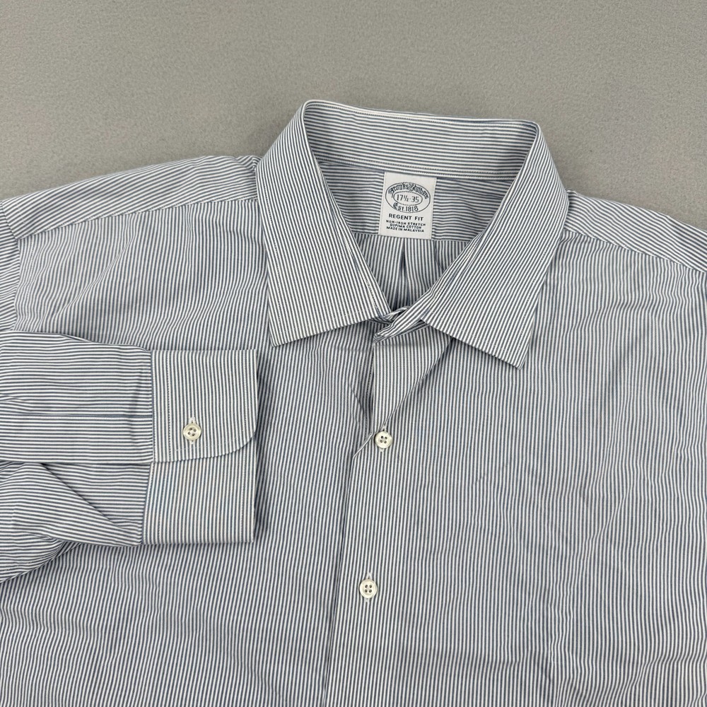 Brooks Brothers Regent Long Sleeve Dress Shirt Mens 17.5-35 White/Blue Stripe