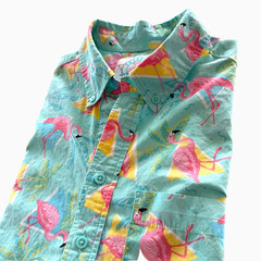 Chubbies Pullover Shirt Mens Medium Teal Flamingos and Palm Trees Cotton SS USA