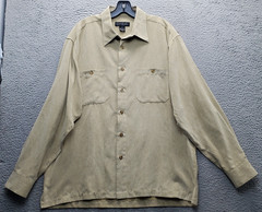 Cotton Reel Shirt Mens Large Brown Detail Pockets Side Slit Collared Button Up