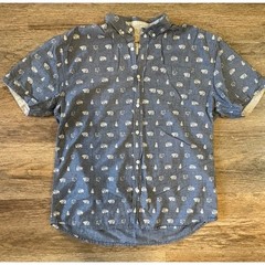 Free Nature Grizzly Bear Pattern Button Up Collard Short Sleeve Size Large