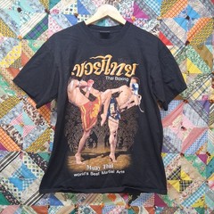Muay Thai Boxing T-Shirt Men’s Large Black Martial Arts Graphic Tee Made in Thai