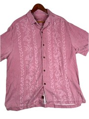 Tommy Bahama Button Up Shirt Solid Floral Dusty Rose 100% Silk XL Extra Large