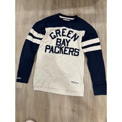 Mitchell & Ness Green Bay Packers Mens Small Long Sleeve Jersey Cream Navy Blue