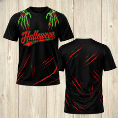 Halloween Zombie T-Shirt 3D Print Monster Claw Marks Scary Costume Shirt (S-5XL)