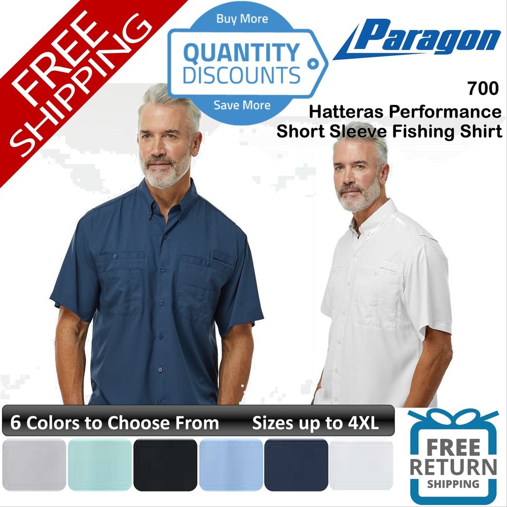 🔥 Paragon Men Hatteras Performance Short Sleeve Fishing Shirt Up To 4XL 700