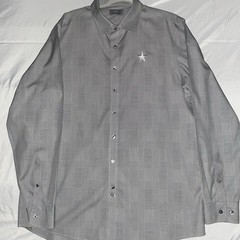 Ashworth Men’s Long Sleeve Linear Black/White Windowpane Dress Golf Shirt Large