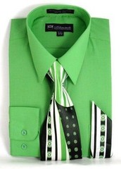 Men’s Milano Moda Dress Shirt w/ Tie and Handkerchief Long Sleeve Style SG21