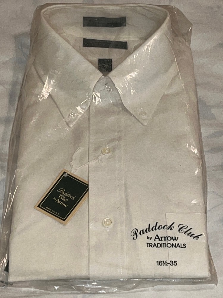 NEW Arrow Paddock Club Button-Down Dess Shirt, 16-1/2×35 Adaptable to 34, Cream