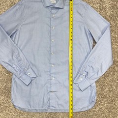 Atelier Munro Button Front Light Blue Plaid Casual Dress Shirt Men L 23.5″ P2P