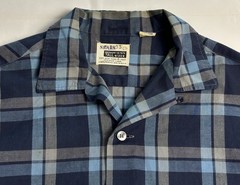 VTG 60s Sears Plaid Long Sleeve Shirt Mens M Combed Cotton Blue Grey Loop Collar