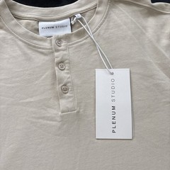 Plenum Studio Mens Large Neutral Beige Henley Denny Tee NWT Luxury Essential