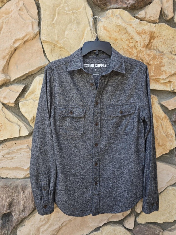 MOSSIMO SUPPLY CO Marled Gray Button Up Soft Shirt Pockets Small Long Sleeve