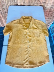 INCERUN Men’s Corduroy Short Sleeve Lapel Button Down Shirt in Mustard Yellow