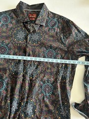 Consequence Men’s Long Sleeve Button Up Paisley Print Slim Fit XL Boho Flip Cuff