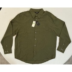 Axis LA Button Geometric Modal Blend Down Shirt Olive Green Mens Office L NWT