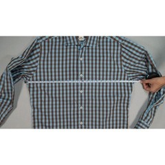 Peter Millar Men Medium Blue Brown Gingham Check Button Front Dress Shirt Cotton