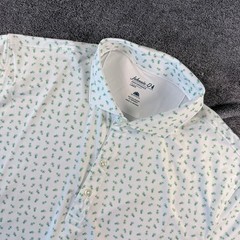Johnnie-O Performance Polo Shirt Mens Large White Green Pineapple Print Golf UPF