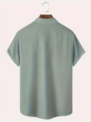 Plus Size Bamboo Leaf Graphic Print Shirt Button Up Big & Tall Shirt Gray Green