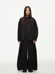 Fried Rice Asymmetrical Split Button Up Shirt In Black, Size Large