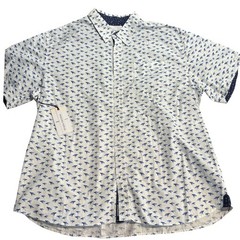 Paper Denim & Cloth Mens 3X Sea Turtle Print Peached Poplin Shirt White Blue NEW