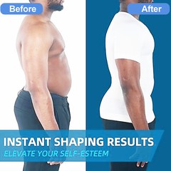 US Mens Compression V-Neck T-Shirt Moobs Slimming Tummy Control Body Shaper Tops