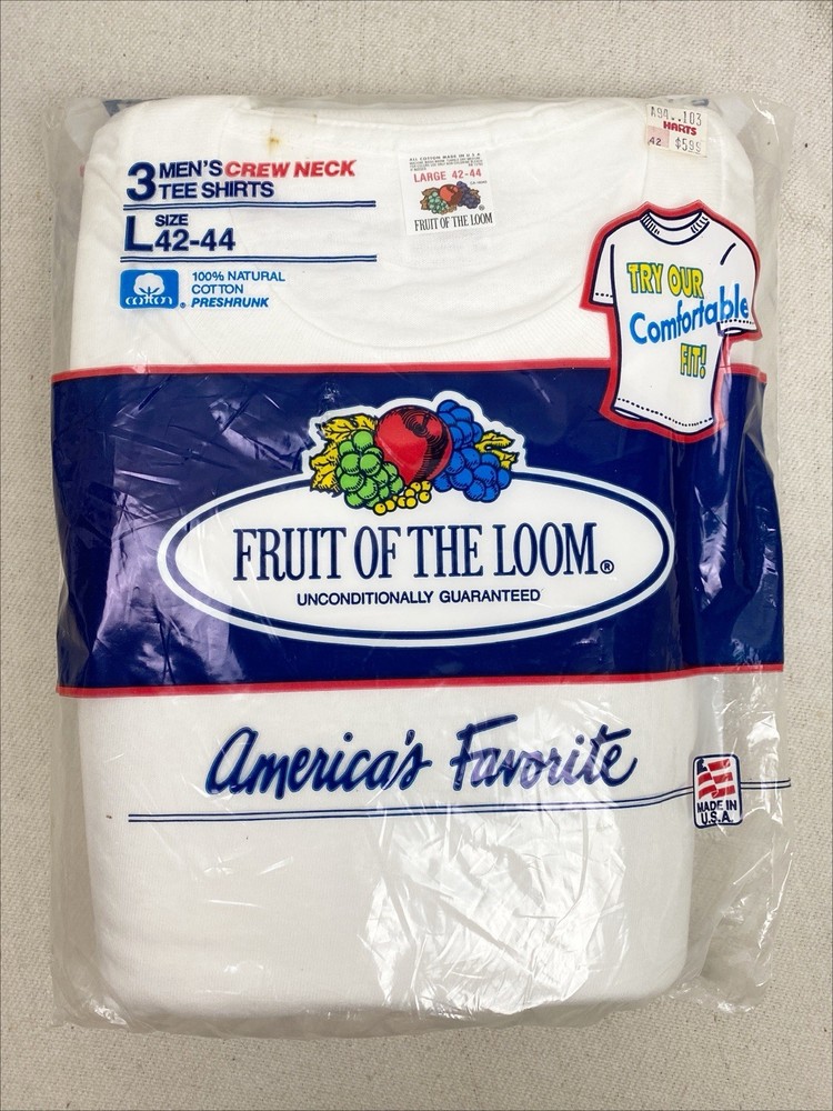 Fruit of the Loom VTG USA 1992 Crew Neck White Cotton Tee Shirts T-shirt L *FLAW