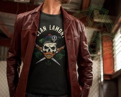 Scottish Clan Lamont Surname Skull Wearing Tam Dirks Tartan Badge