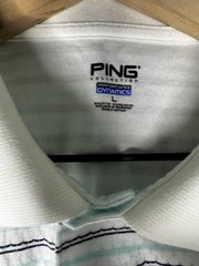 PING Collection Performance Dynamics Golf Polo Shirt Large White Striped Logo