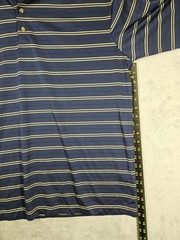 Pebble Beach Performance Liquid Knit Navy Blue Tan Multi Stripe Polo Shirt Sz XL