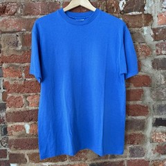 Vintage 80s 90s Solid Blue Soft Blank T Shirt Size Large Hanes 50/50 Workwear