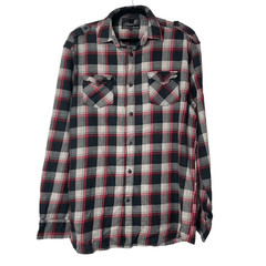 Elixir Black Gray Res Plaid Button Down/Up Long Sleeve Shirt 100% cotton XXL