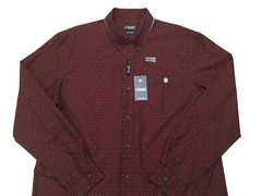 Chaps Men’s Maroon Checkered/Dot Easy Care Holiday Twill L/S Button Shirt, XXL