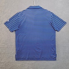 Peter Millar Summer Comfort E4 Large Blue W/ Purple Stripe Golf Shirt Club Logo