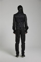 Punk Rave Goth Lapel Collar Multi Layers Lace Asymmetric Placket Black Waistcoat