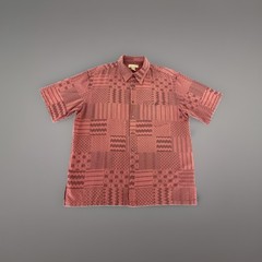 Kona Kai Tribal Patchwork Design Silk-Cotton Blend Button Up Shirt Size XL