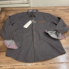 COOFANDY NWT Grey Cotton Poly Contrast Check Trim M
