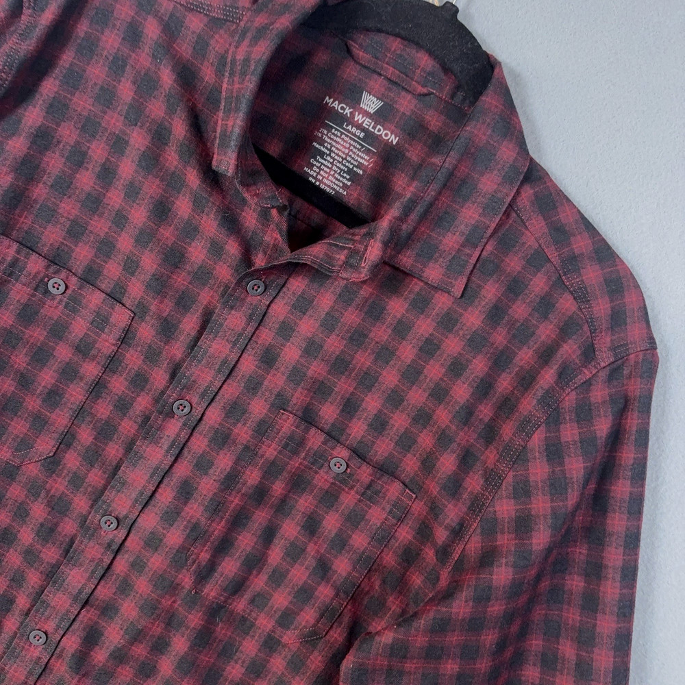 Mack Weldon Merino Wool Coolmax Blend Flannel Mens Sz L Burgundy Check