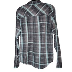 NWT DC Size Medium Grey Mint Plaid Long Sleeve Button Up Shirt Cotton Poly