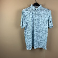 Straight Down Golf Polo Shirt Mens M Blue Floral UPF 50 S/S Polyester Spandex