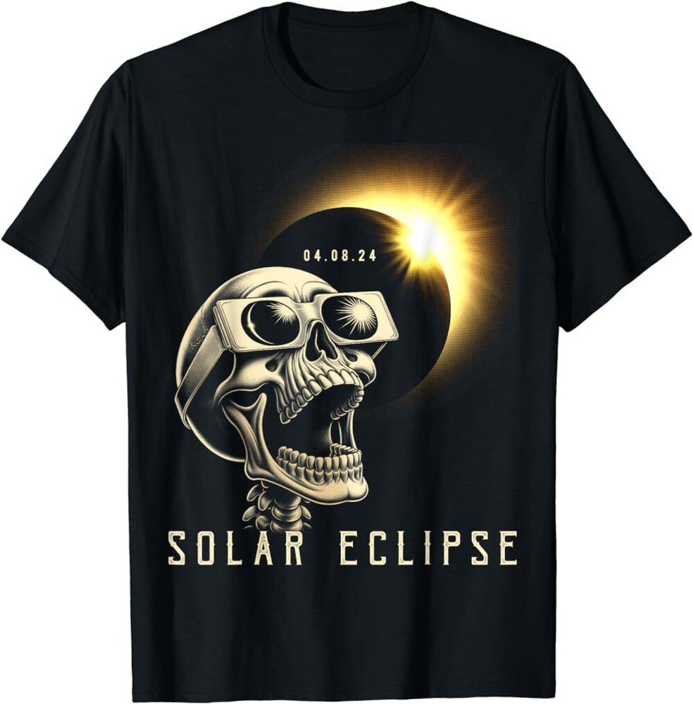 Solar Eclipse 2024 Shirt Total Eclipse April 8th 2024 Skull T-Shirt, 5XL