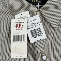 RRL Ralph Lauren Shirt Men Small Beige Pearl Snap Stripe Western Rodeo Double RL