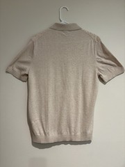 Reiss Polo Shirt Men LARGE Beige French Terry Zip Neck Short Sleeve Cotton Lux