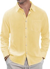 2025 Summer Linen Shirt Men’s – Breathable Long Sleeve Beach Casual Button Up