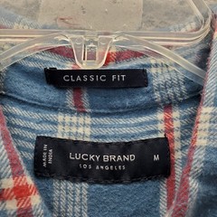 Lucky Brand Flannel Shirt Men Medium Multi Plaid Classic Fit Detail Chest Pocket
