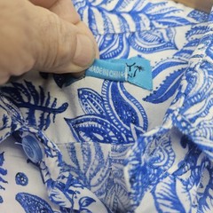 Blue White Floral Hawaiian Shirt Mens Large Tropical Camp Beach Resort Aloha