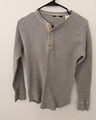 Gap Men’s S Regular Gray Solid Waffle Knit Henley Button Long Sleeve T-Shirt