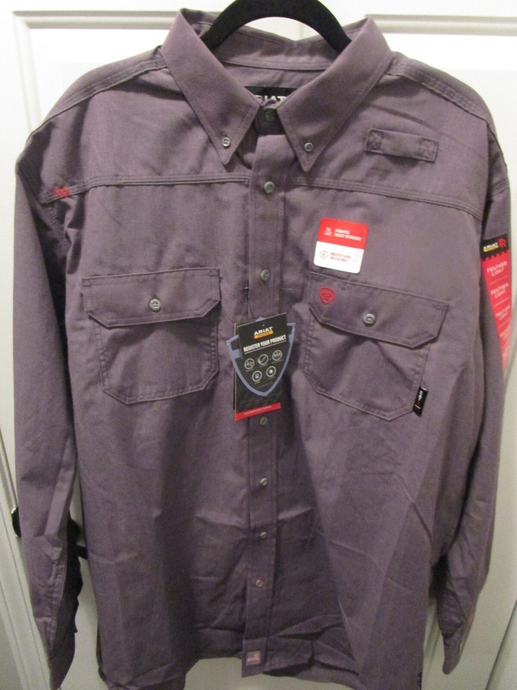 ARIAT MEN’S FLAME RESISTANT FEATHERLIGHT L/S WORK SHIRT IN GUNMETAL GRAY NEW