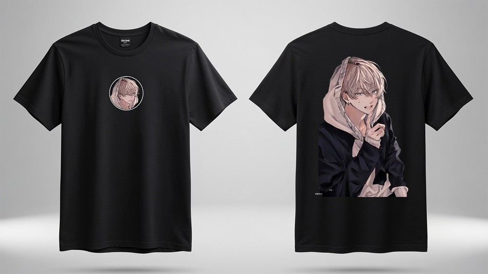 Blonde Hair Anime Boy Hoodie Black Gildan T-Shirt Male